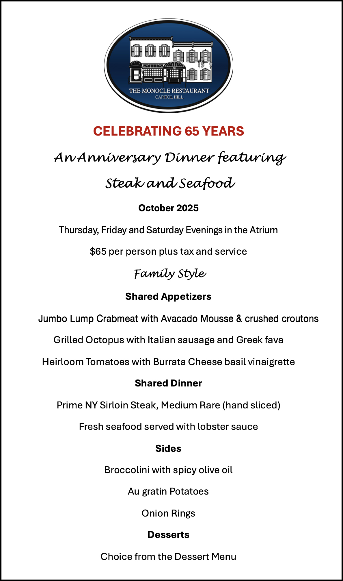 The Monocle 2025 - Celebrate 65 Years Menu-updated copy